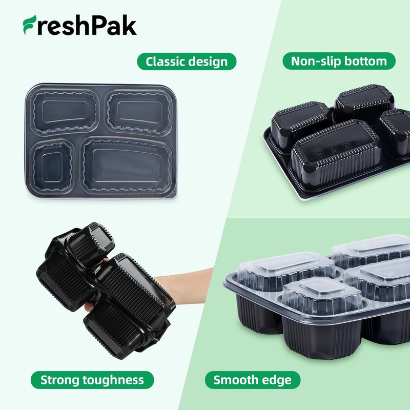 FRESHPAK Meal Prep Container Reusable 40 Pack 34oz - Shrink Wrap Ready to Use... gallery
