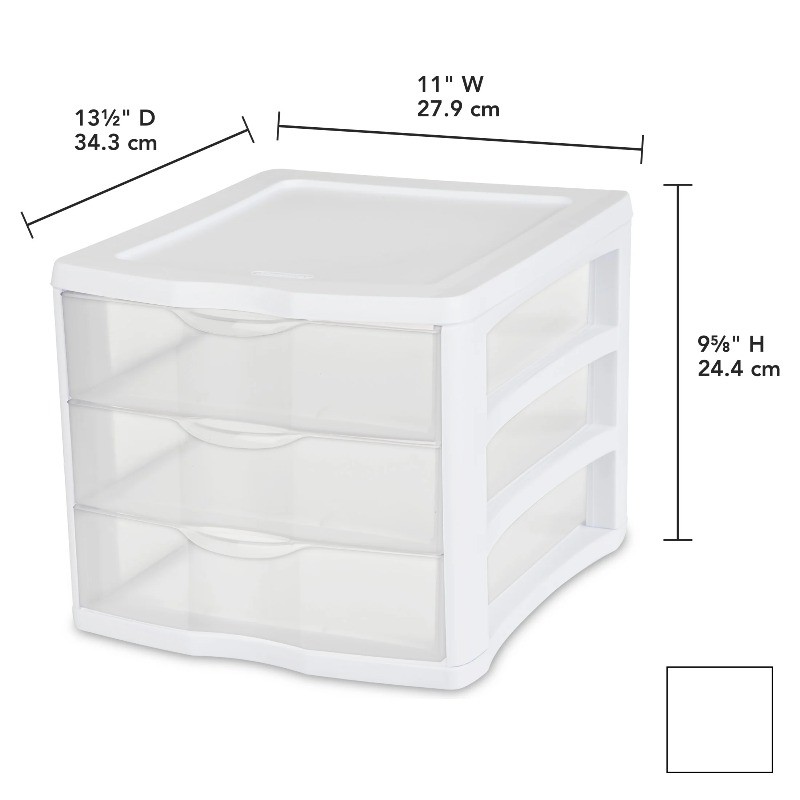 Sterilite 3 Drawer Unit, Clear Plastic Countertop or Desktop Drawers, White gallery