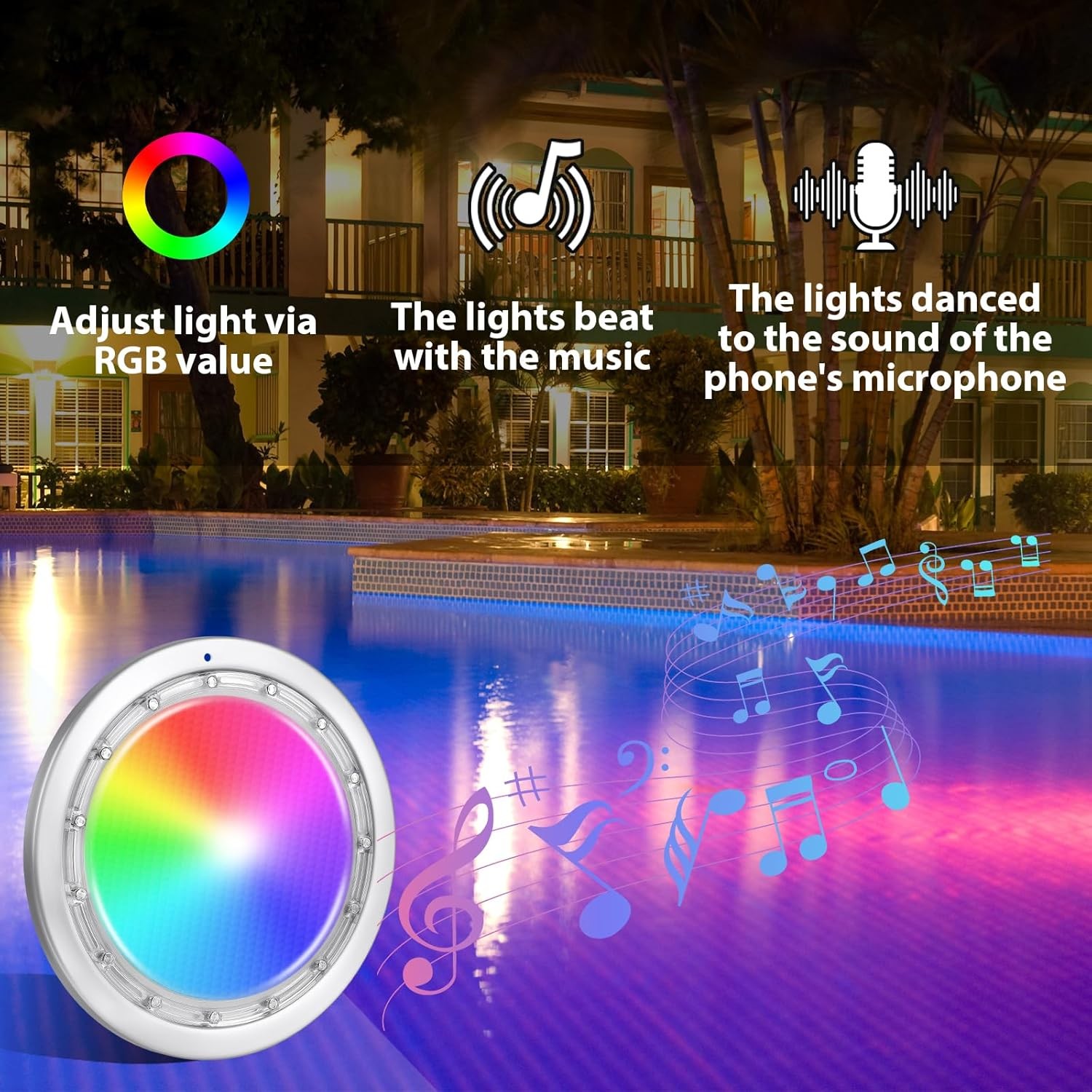Inground LED Pool Light 12V 60W 10 Inch 50FT Cord APP gallery
