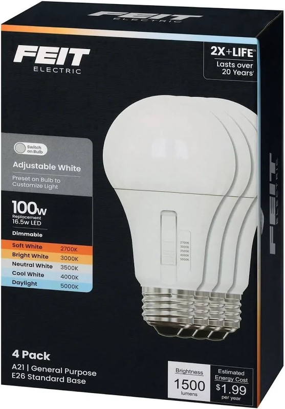 ADJUSTABLE !! Feit A21 E26 (Medium) LED Bulb White 100 Watt Equivalence 4 pk NEW gallery
