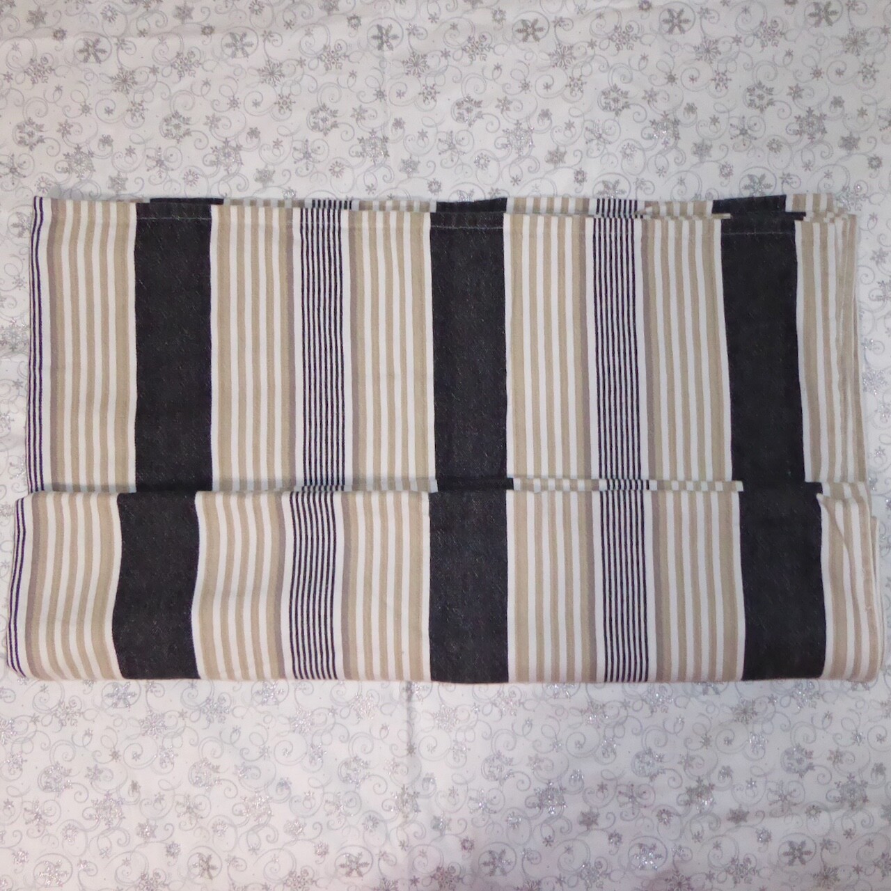 BLACK/WHITE/TAN/BEIGE STRIPE TABLECLOTH COTTON 54" X 88" RECTANGULAR FARMHOUSE gallery