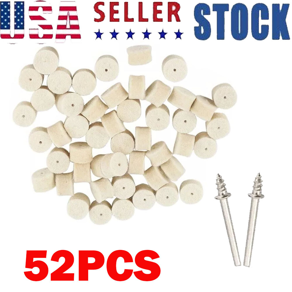 (52pc) Wool Felt Polishing Buffing Pad 13mm + 2pc Shank For Grinding Wheel USA
