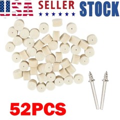 (52pc) Wool Felt Polishing Buffing Pad 13mm + 2pc Shank For Grinding Wheel USA