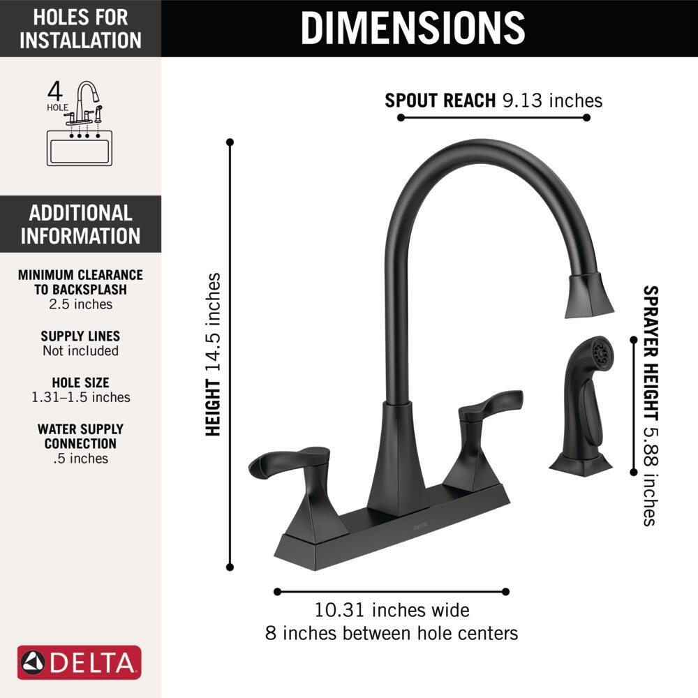 Delta Everly Kitchen Faucet 2-Handle w/ Spray Matte Black-Certified Refurbished gallery