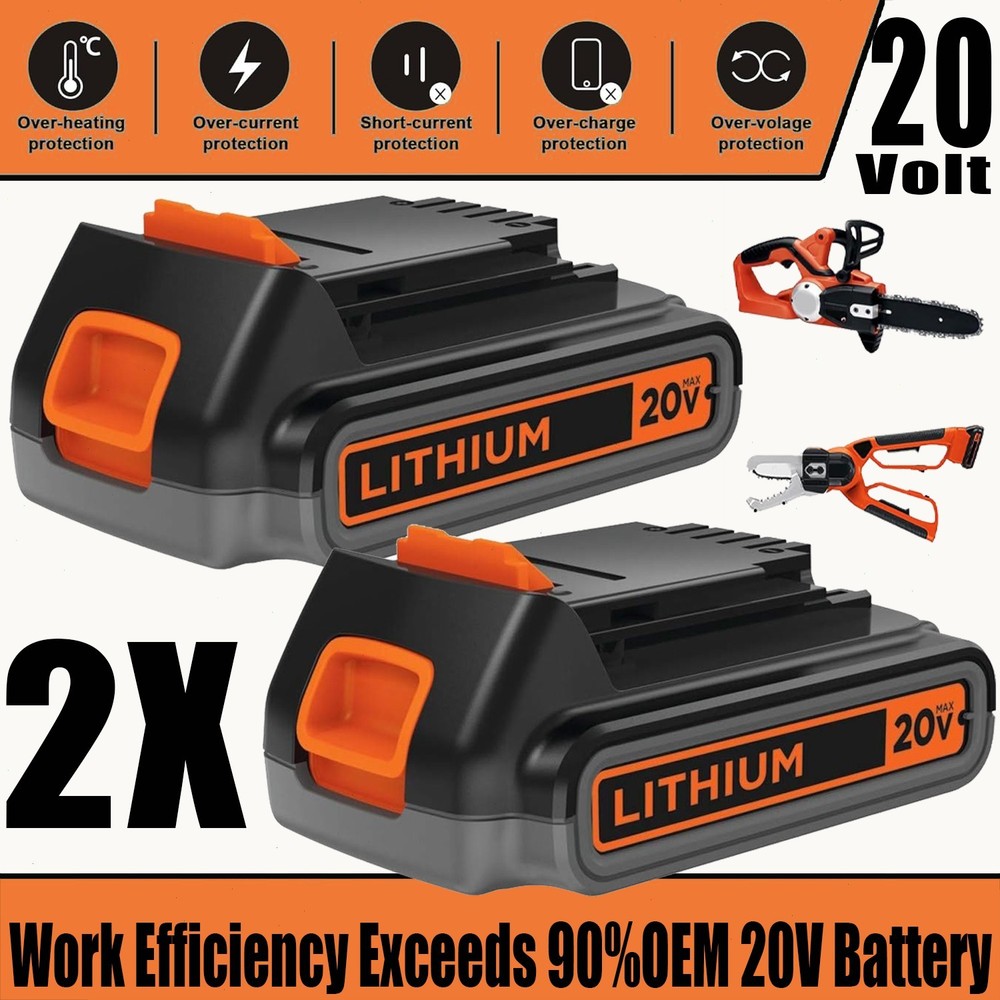 2PACK 20V Lithium-ion 2.0Ah Battery for BLACK DECKER 20 Volt LBXR20 LBX20 LB20