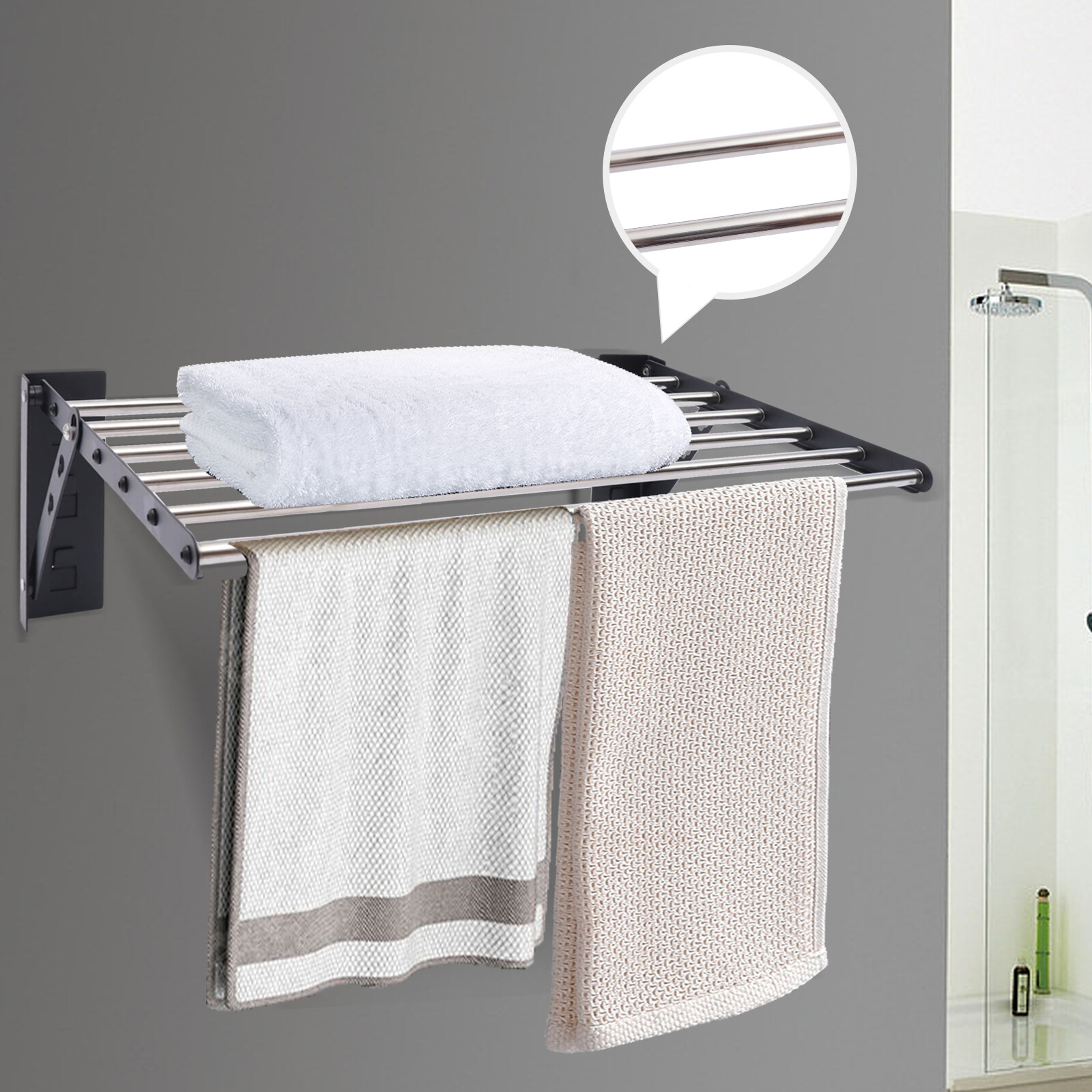 20kg Load Bathroom Shelving Unit Wall-mounted Towel Rack Shower Caddy Shelf gallery