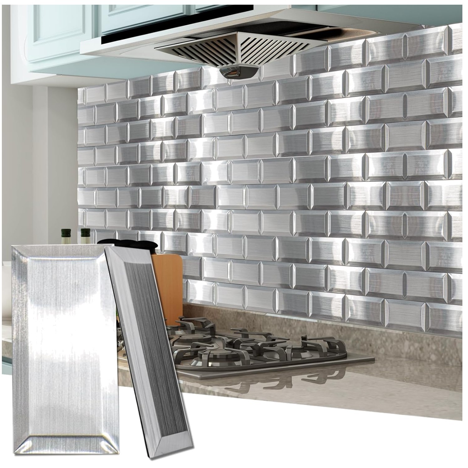 Modern Stainless Stick-On Subway Tiles, 100-Pcs, 3D Texture gallery