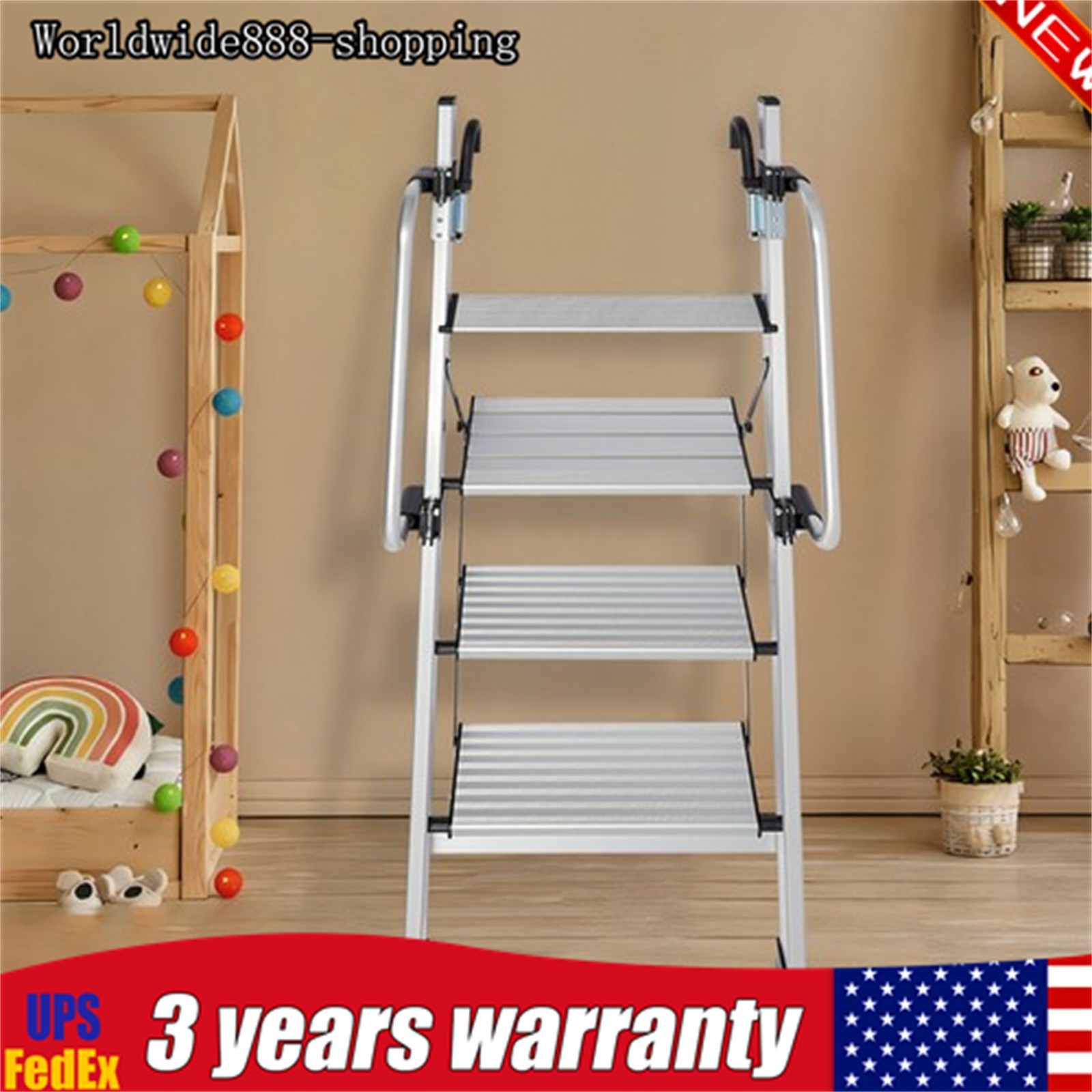 Silver 4-step Bed Ladder, Ladder With Adjustable Handrail For Caravans, Lofts gallery