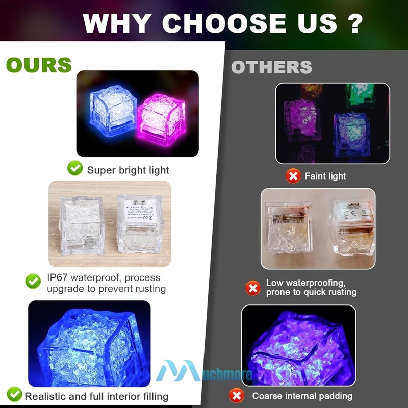 60x Waterproof Light Up LED Ice Cubes 7 Colors Flashing fr Bar Club Drinks Party gallery