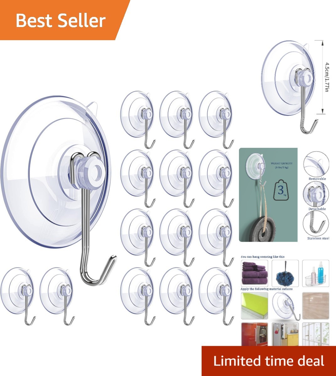 15 PCS Clear Suction Cup Hooks for Effortless Home Organization gallery