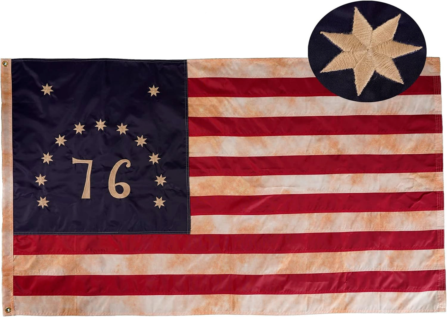 4X6 Embroidered VINTAGE TEA STAINED Bennington 76 Flag 1776 Sewn 210D Nylon (FI) gallery