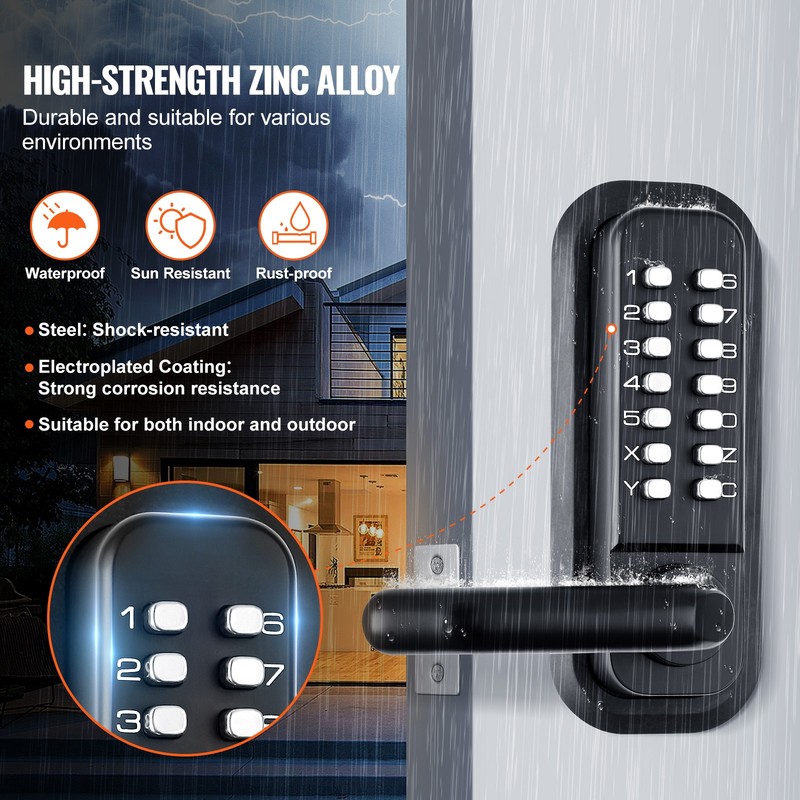 VEVOR Mechanical Keyless Entry Door Lock 14 Digit Keypad Double-sided Embedded gallery