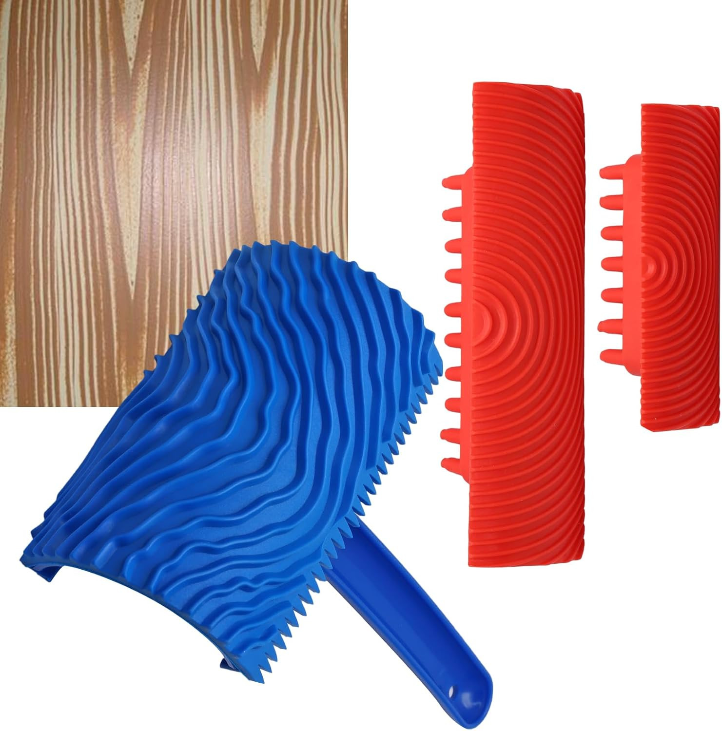 3PCS Faux Wood Grain Tool Set, Textured Paint Roller Soft Rubber, Woodgrain Tool gallery