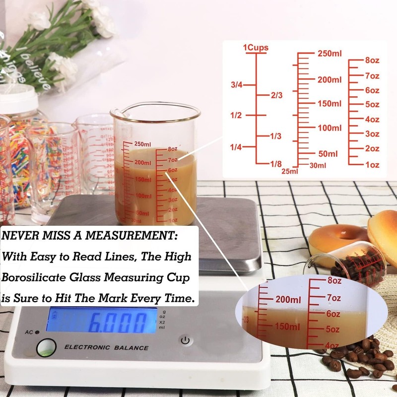 Ackers 8oz Borosilicate Glass Measuring Cup with V-Spout – Precision Pouring gallery