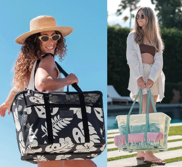Aloha Collection CleverMade Collapsible Beach Tote Bag Fold Flat Mesh Travel NWT gallery