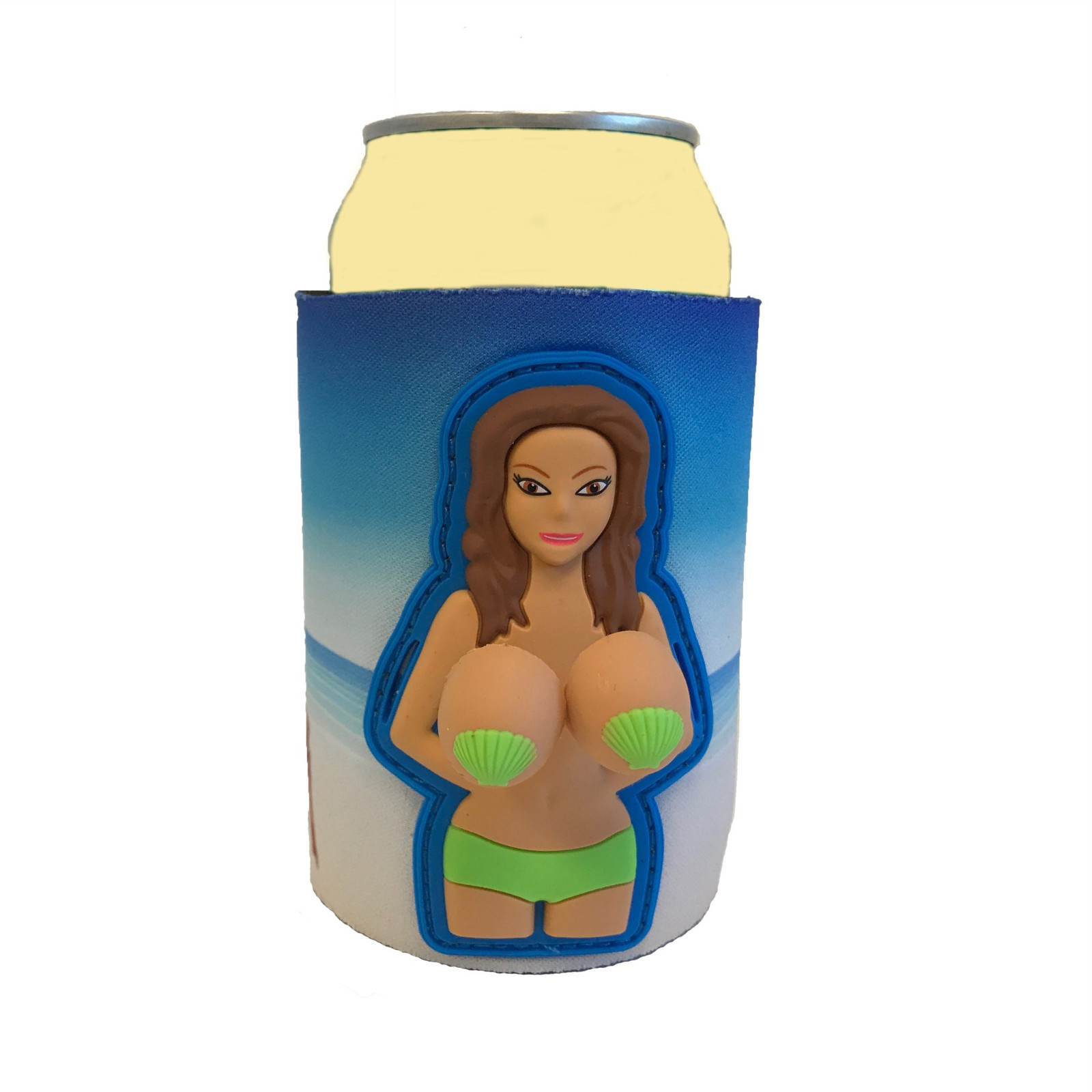 Bobblehead Style Bouncing Boob Can Koozie Huggie Cooler Blonde Hair Blue Bottom gallery