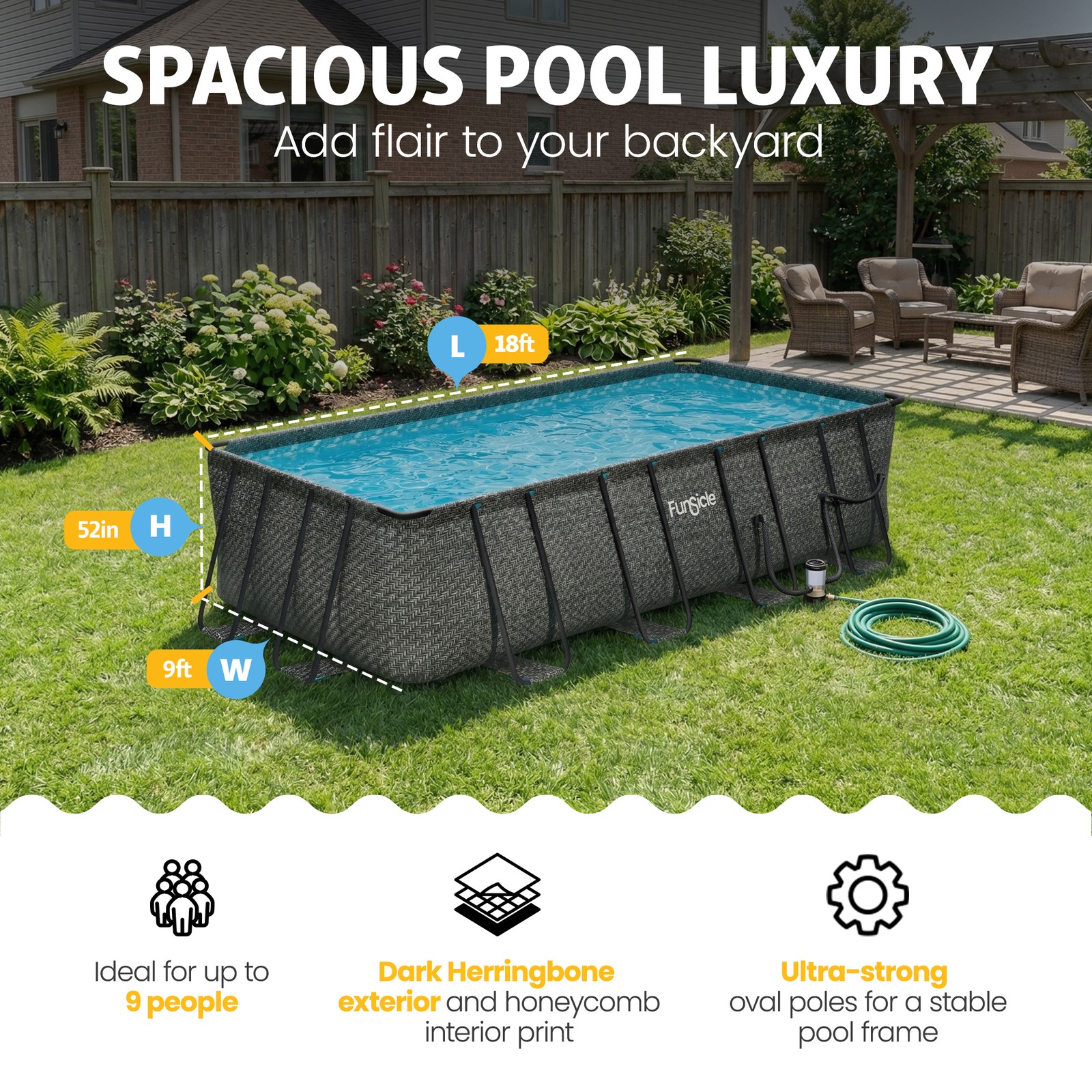 Funsicle 18 Ft Oasis Designer Lap Above Ground Pool w/ Pump, Dark Herringbone gallery