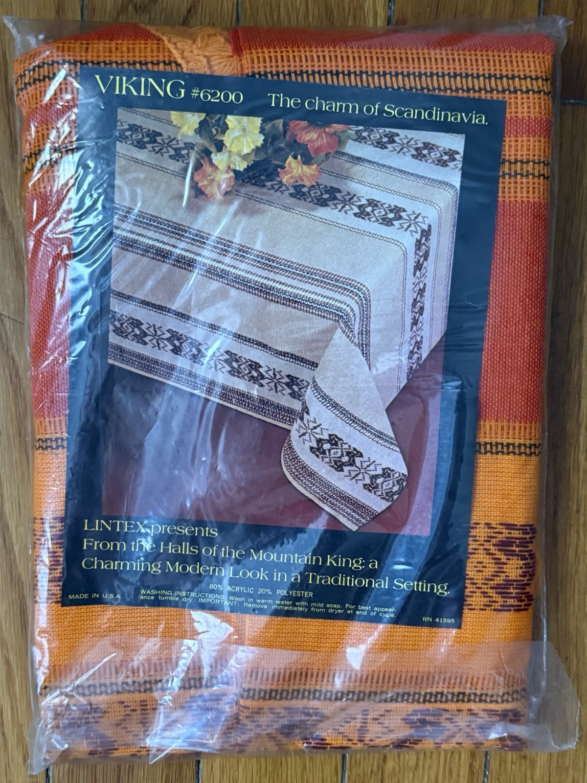 VTG Lintex Viking Tablecloth 56” Round Orange Acrylic Polyester Scandinavian NEW gallery