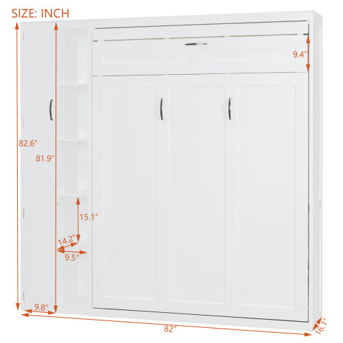 Full Queen Size Murphy Bed Wall Beds with Wardrobe Storage Shelves & LED Lights gallery