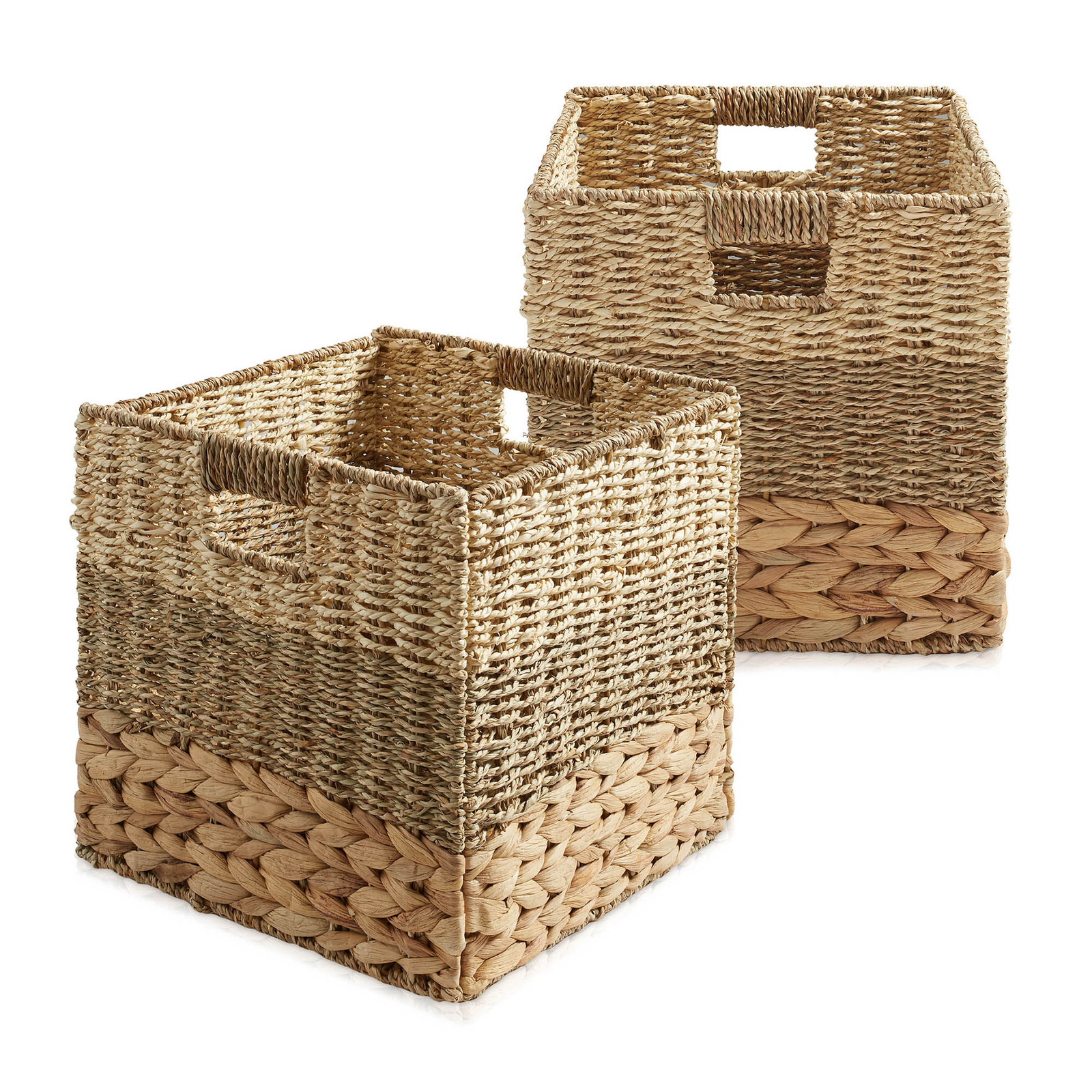 2pk 10.5" Mixed Weave Storage Cubes, Square Shelf Basket Bins, Natural Wicker gallery