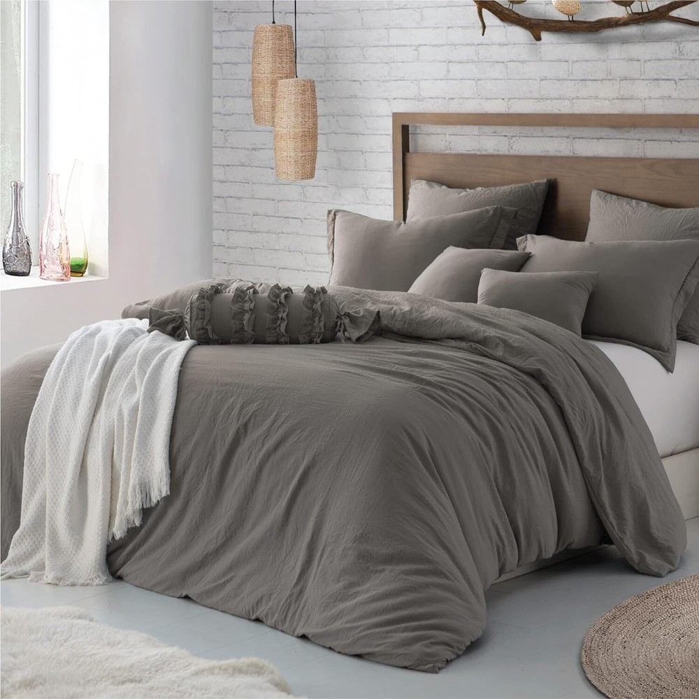 Swift Home Microfiber Washed Crinkle Duvet Cover & Sham Driftwood Twin/Twin-XL