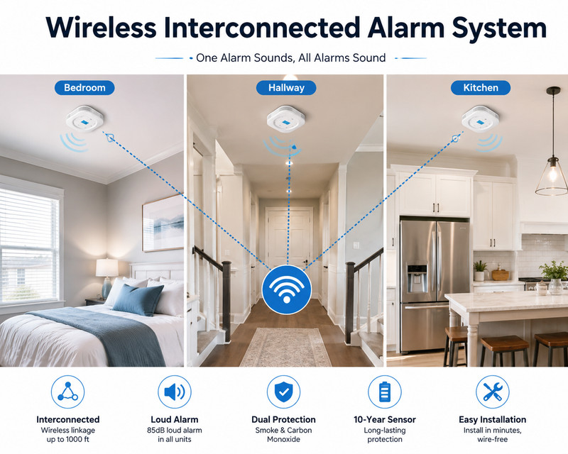 Wireless Interlinked Smoke & Carbon Monoxide Alarm 6 Pack LCD Display SC-RF200 gallery