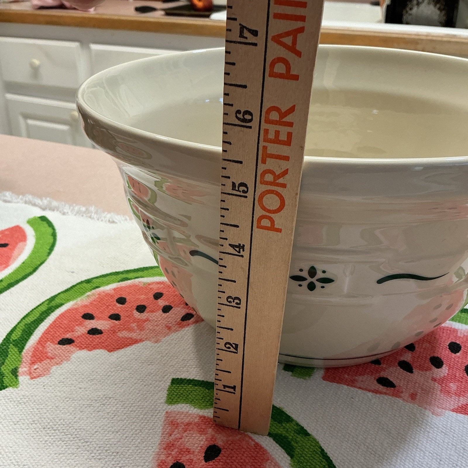 Longaberger Pottery 9in Ceramic Mixing Bowl White/Green Floral, Oven/MW Safe gallery