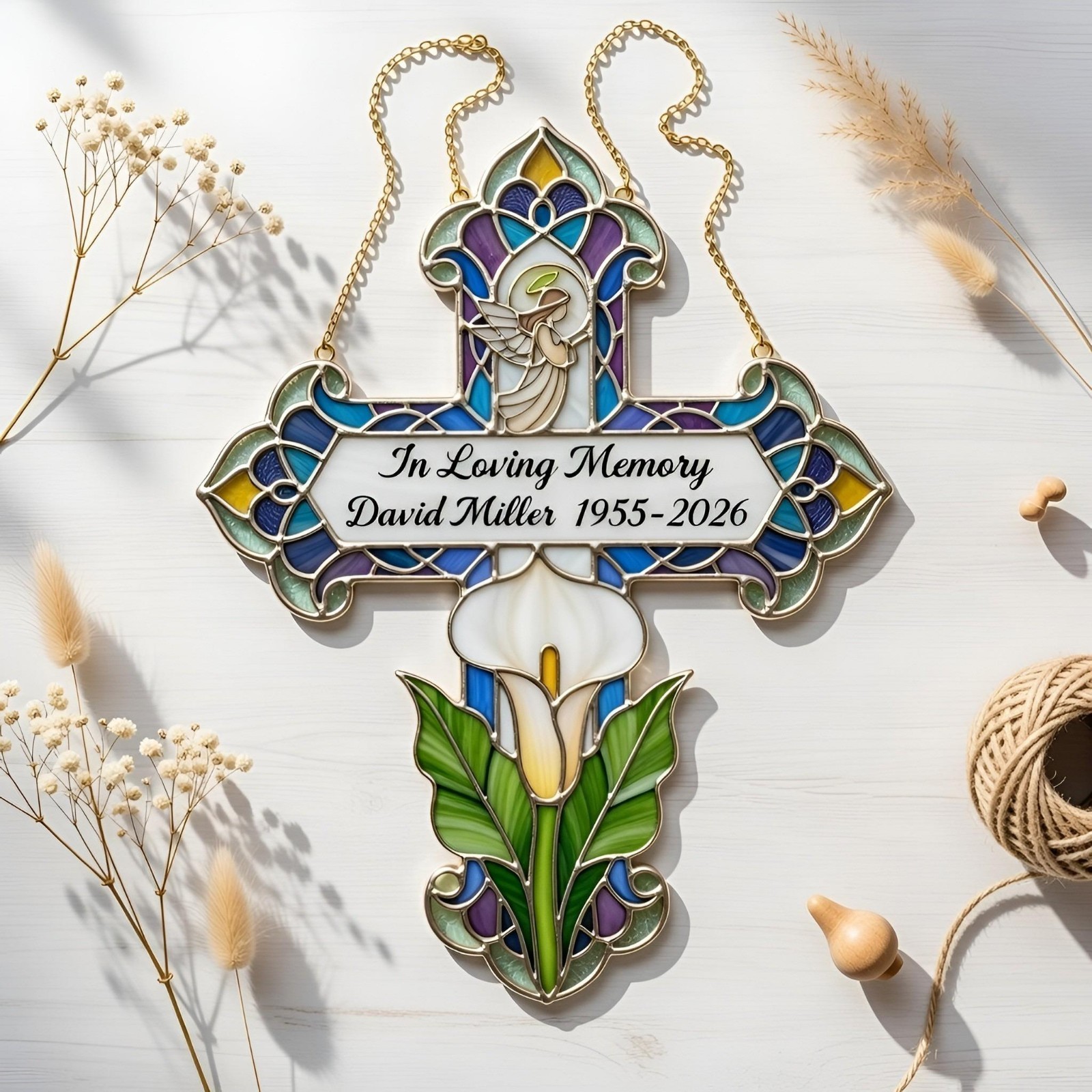 Personalized FAUX Memorial Cross with Calla Lily, Custom In Loving gallery
