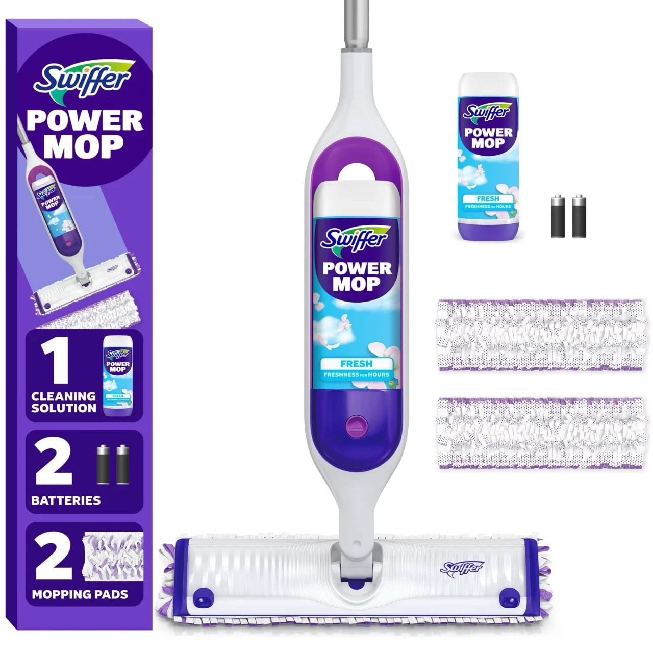 Swiffer Power Mop Kit with Refill, Unscented, 1 Handle + 1 solution & 2 Pads gallery