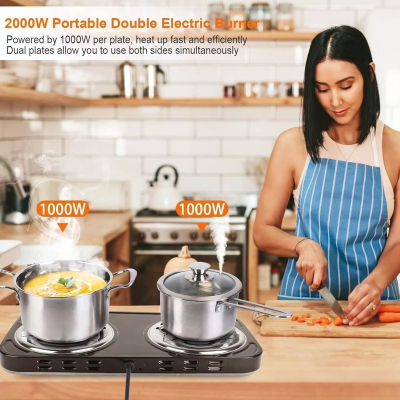 2000W Portable Kitchen Electric Double Burner Hot Plate Cooktop Cooking Stove gallery
