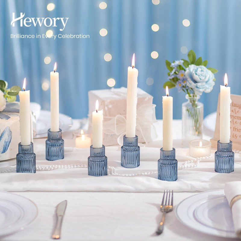 Glass Candlestick Candle Holder: 2PCS Blue Glass Taper Candle Holders for Tab... gallery