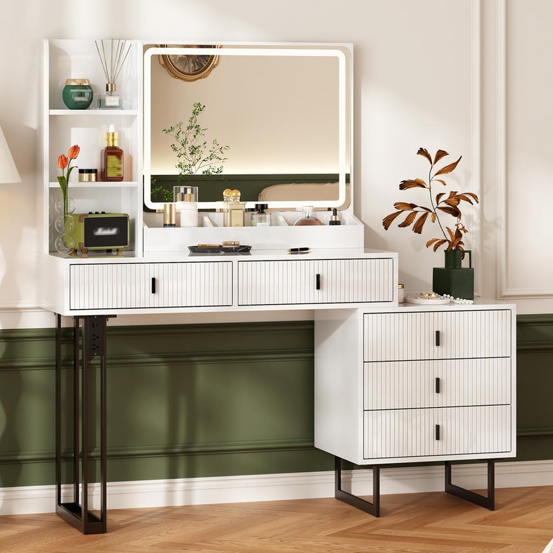 Modern Vanity Desk with Touch Screen Mirror & Charging Station, White gallery
