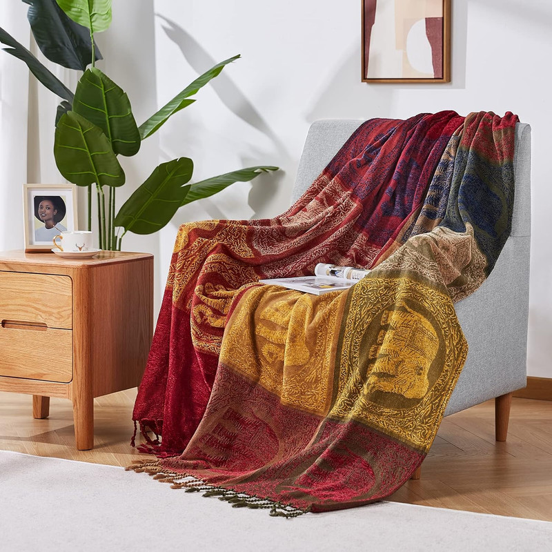 Bohemian Throw Blankets Chenille Jacquard Tassels Soft Chair Cover for Bed Couch gallery
