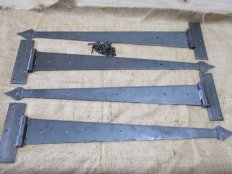 4 HUGE Strap T Hinges 24" Tee Hand Forged Gate Barn Rustic Medieval Iron Large gallery