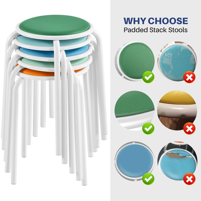 Stackable Stools Metal Leg Stools Backless Stools for Library Kitchen Home, 5Pcs gallery