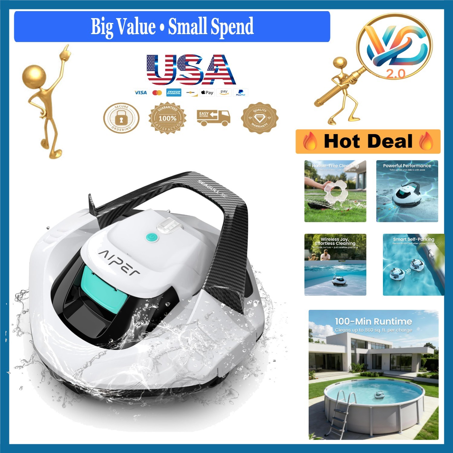 Seagull SE 2026 Cordless Robotic Pool Cleaner Above Ground 100 Min Pearl gallery