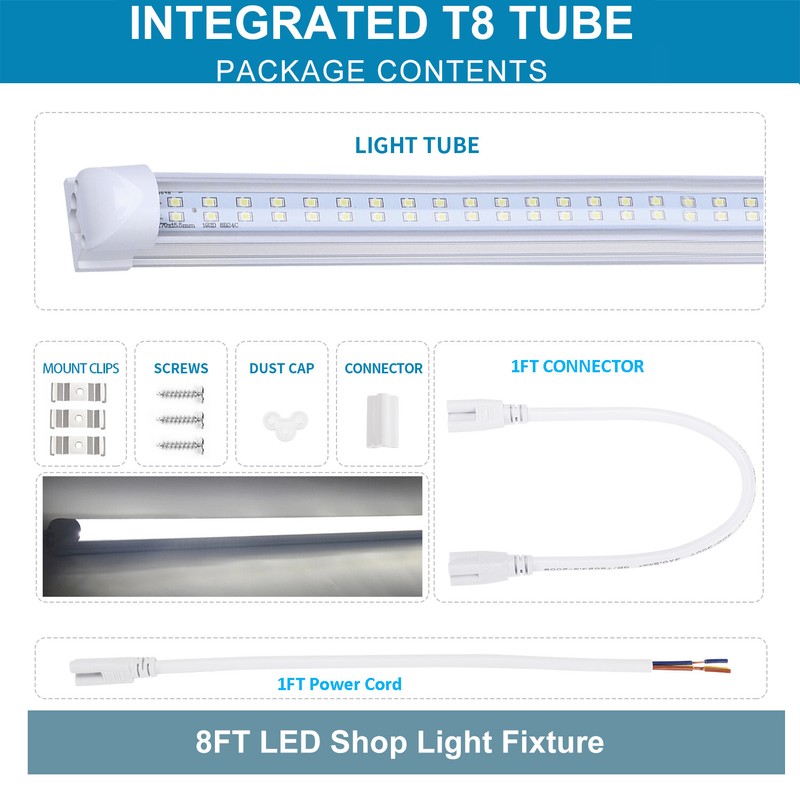 12Pack 8FT LED Linkable Shop Light for Garage, T8 8feet LED Tube Light Fixture gallery