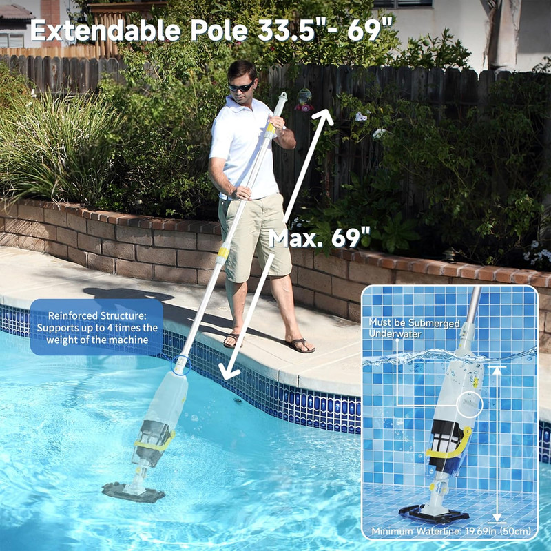(2025 Upgraded) Cordless Handheld Pool Vacuum, Rechargeable Pool Cleaner with Te gallery