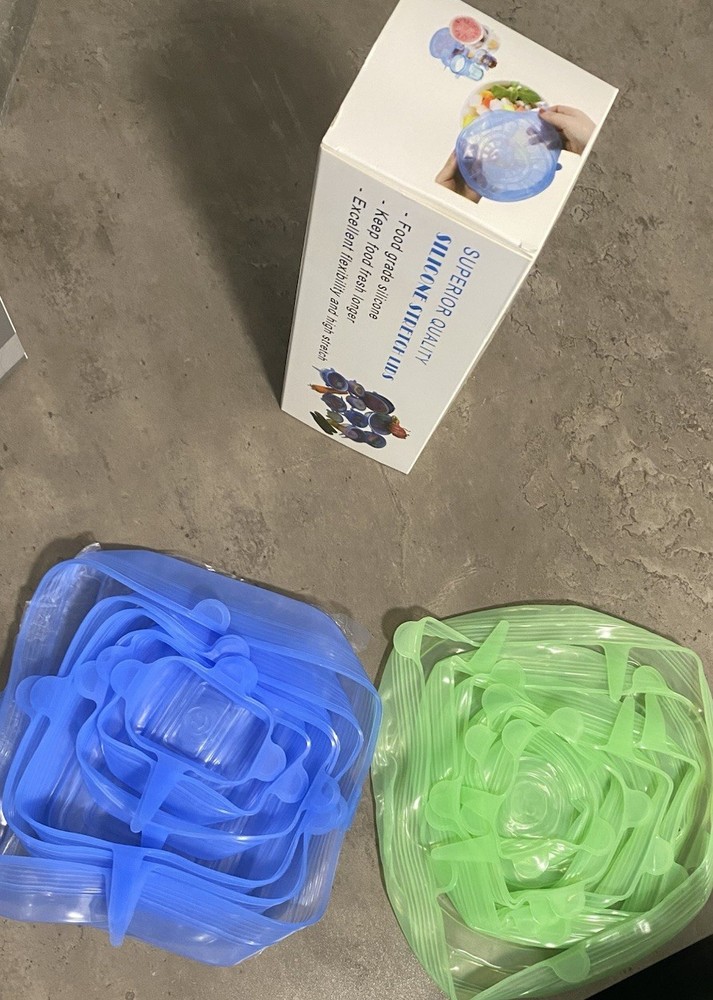Silicone Stretch Lids Set, 12 total Green Blue, Round Rectangular, Reusable Cov…