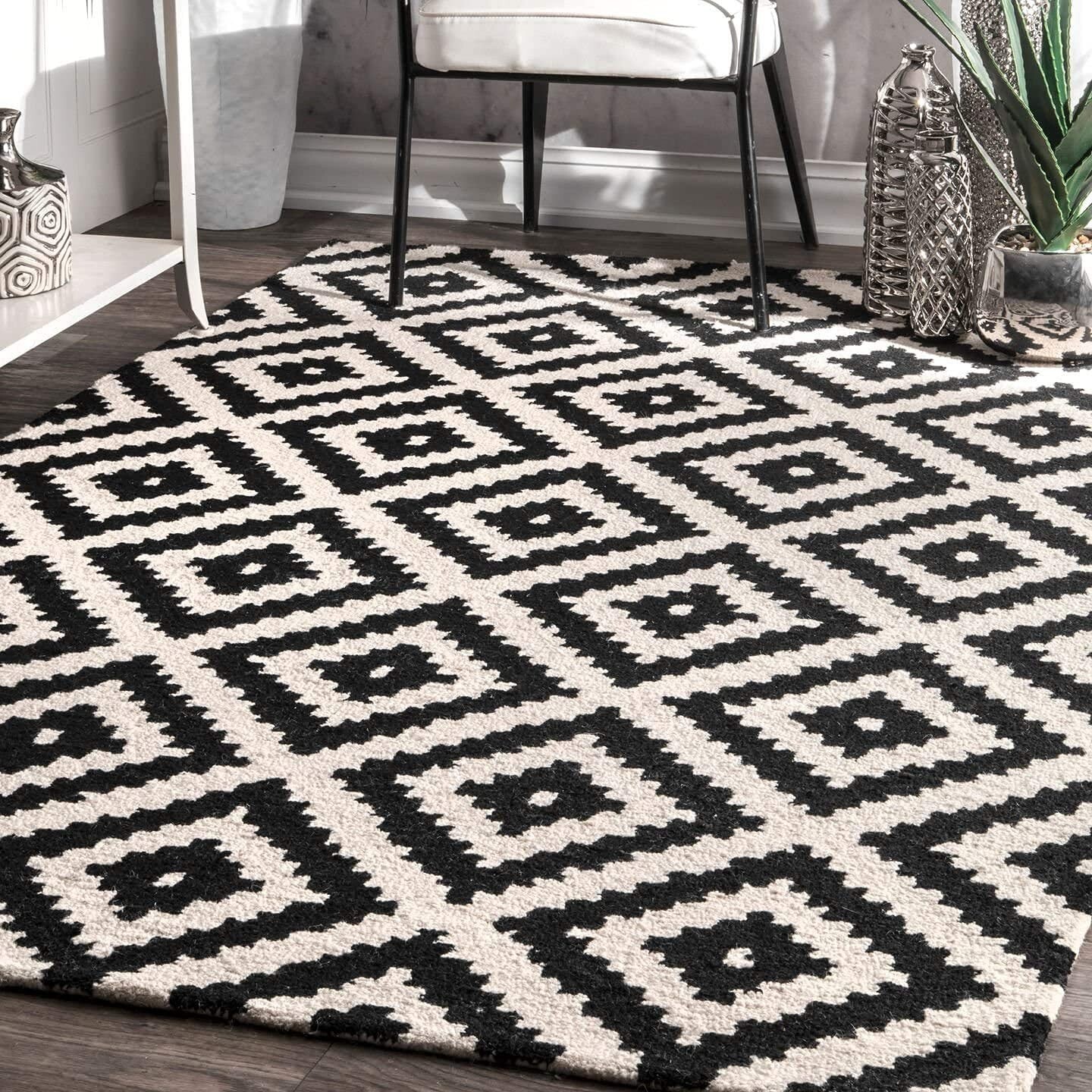 Black/White Hand Tufted Loop Carpets Geomatric Design Living Room Sofa Hall 6x9 gallery