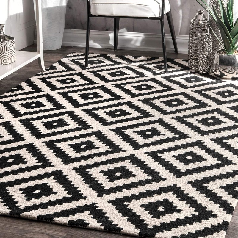 Black/White Hand Tufted Loop Carpets Geomatric Design Living Room Sofa Hall 2x3 gallery