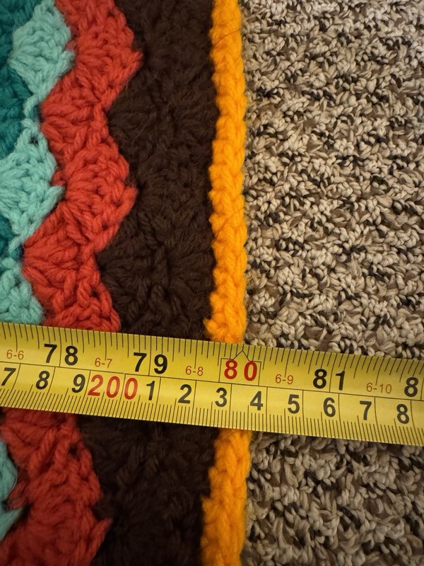 Crochet Afghan Throw Blanket Chevron Stripes 80”x63” VTG Handmade Fall Colors gallery