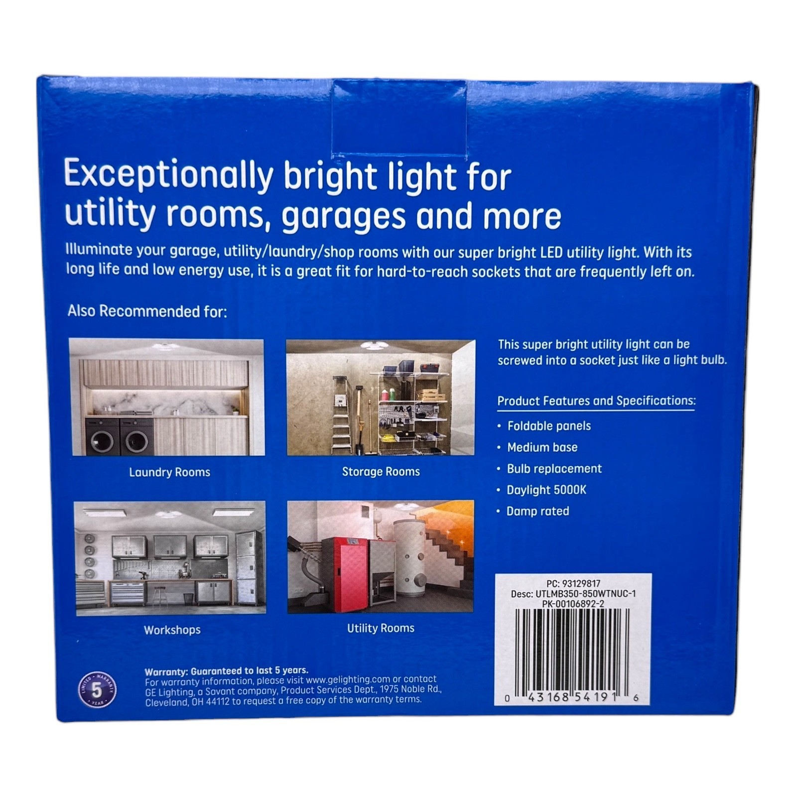 GE Super Bright Utility Light LEDs 3 Panel 3500 Lumen Daylight 5000K Medium Base gallery