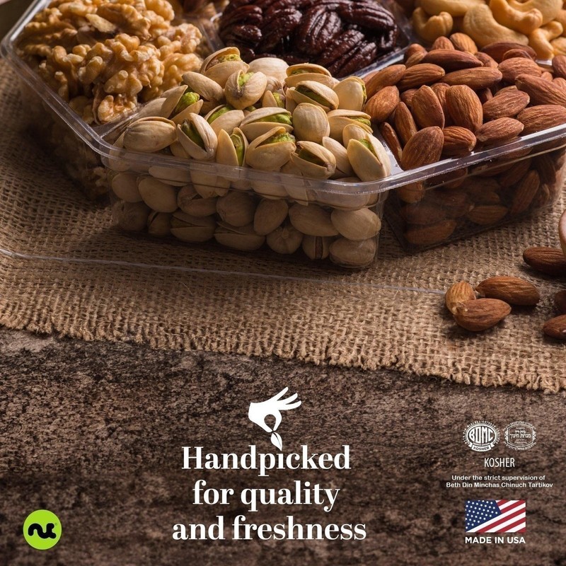 Nuts Gift Basket in Green Box Packaging (7 Piece Assortment, 1 LB) gallery