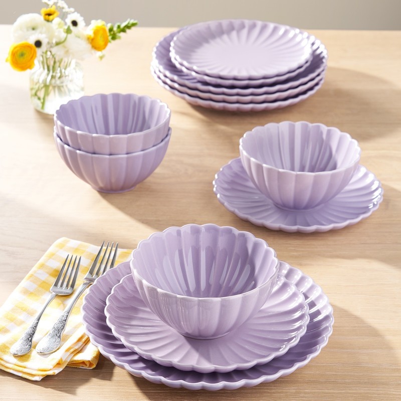 Colette 12-Piece Stoneware Dinnerware Set, Purple gallery