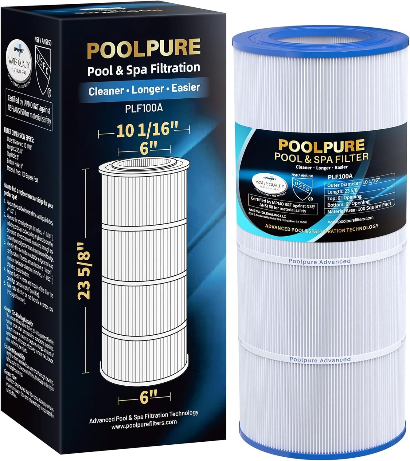 POOLPURE PLF100A Pool Filter Replaces Pentair CC100, 23 5/8" x 10 1/16" gallery