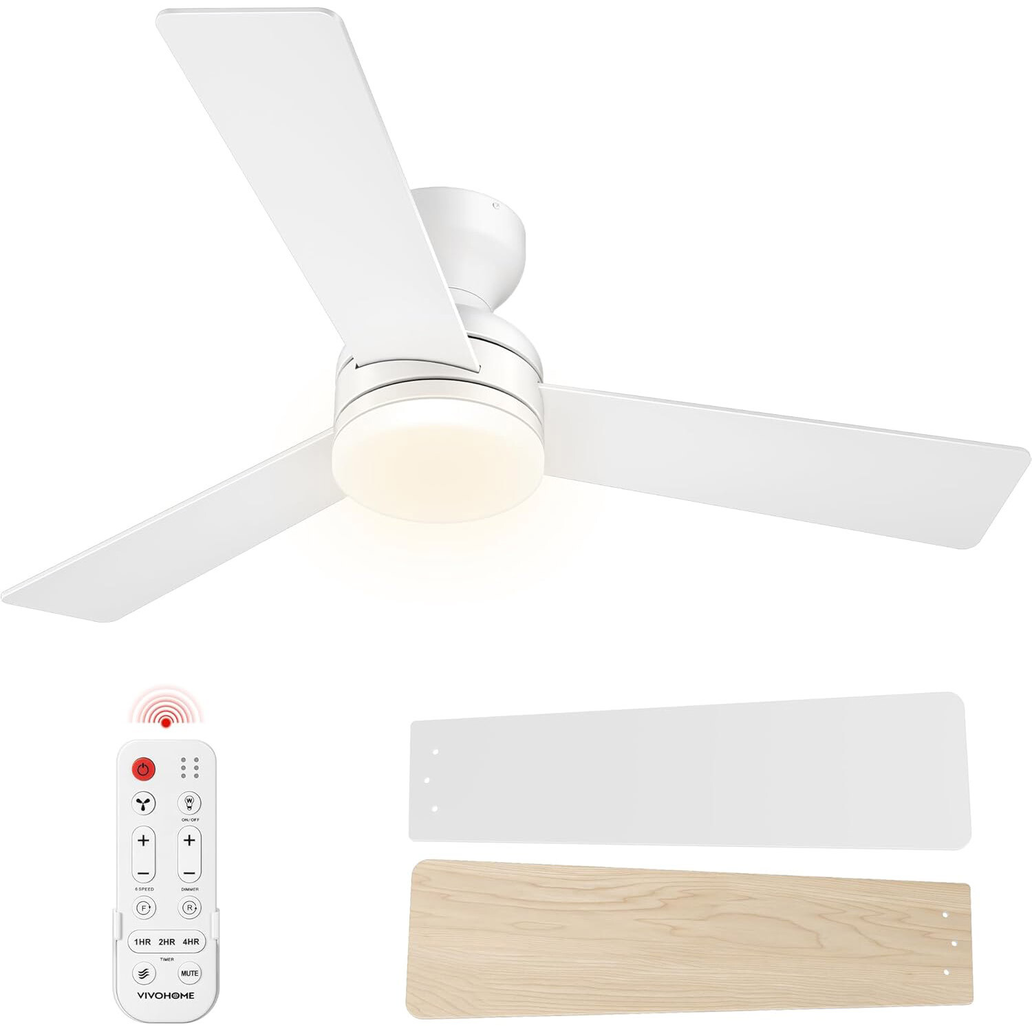 42'' Flush Mount LED Ceiling Fan with Light & Remote 6+1 Speeds, 3CCT, Dimmable gallery