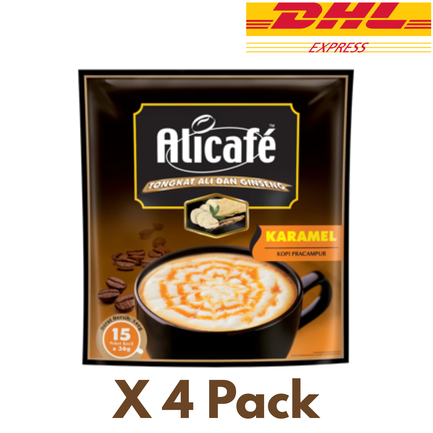 ALICAFE Caramel 5-in-1 Coffee Unique Formula 60 Sachets (4x15) 40g Bulk DHL Ship gallery