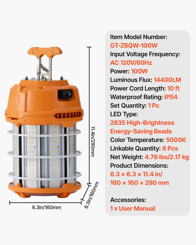 LED Temporary Work Light | 100W, 14400 lm, 5000K | Durable, Water-Resistant | Li gallery
