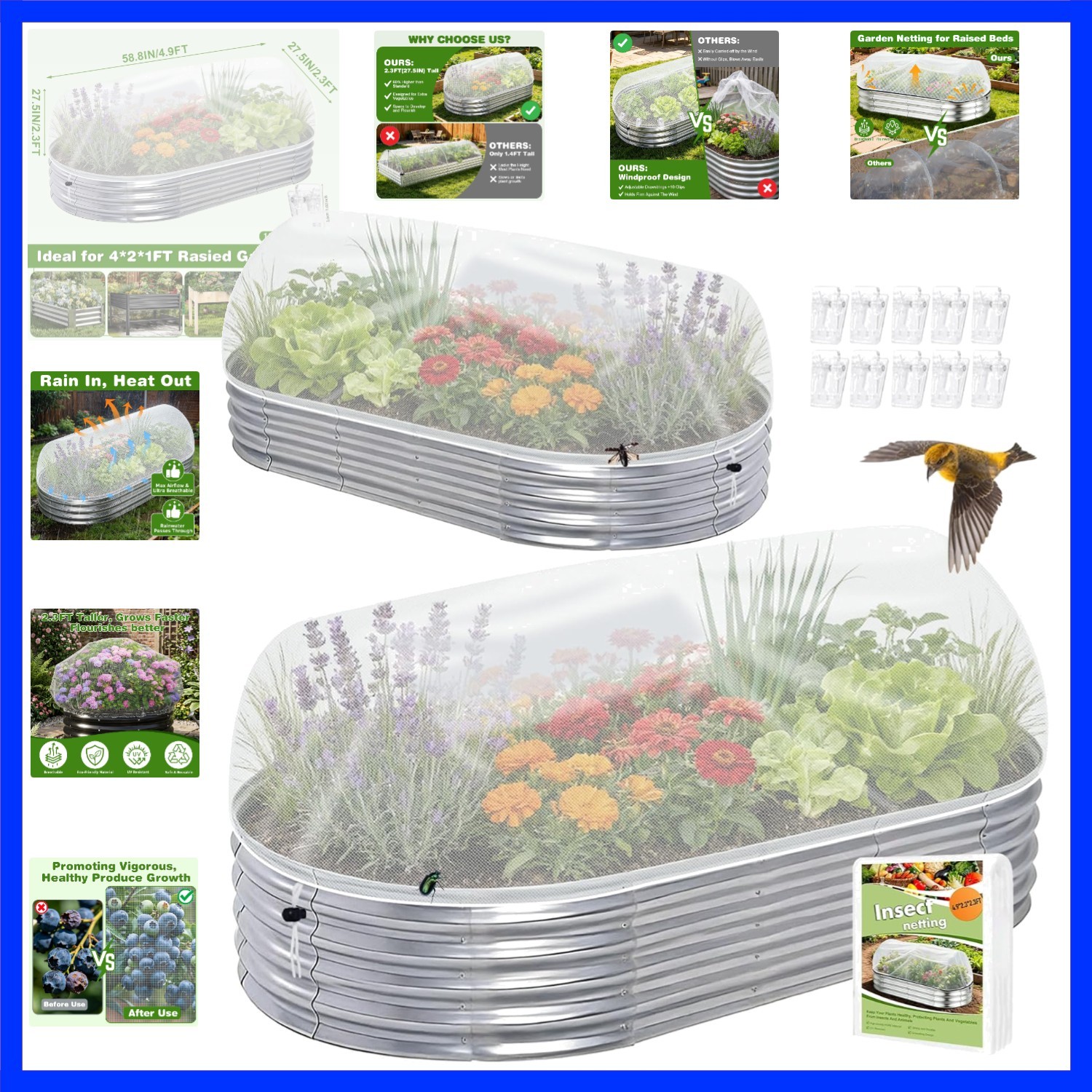 2 Pack Garden Netting for 4x2FT Raised Beds, Ultra-Fine Mesh Plant Covers wit... gallery